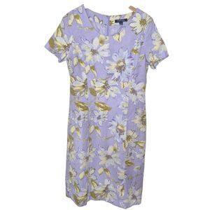 Chadwicks Lilac Floral Dress Linen Blend 50s 60s Vintage Inspired Size 8